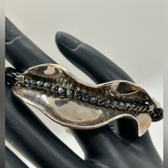 Hagit Gorali Sterling and Black Spinel Leather Bracelet - Picture 2 of 9